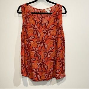 Loft Outlet Orange, Red & Pink Floral Sleeveless Top Size XL